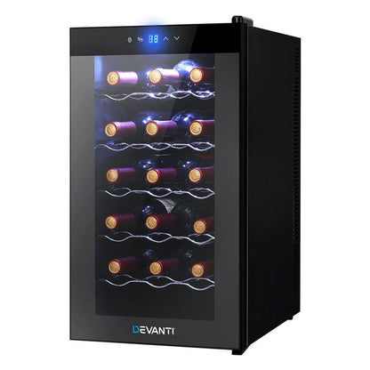 Devanti Wine Cooler 18 Bottles Glass Door Beverage Cooler Thermoelectric Fridge Black -Home Living Store - -