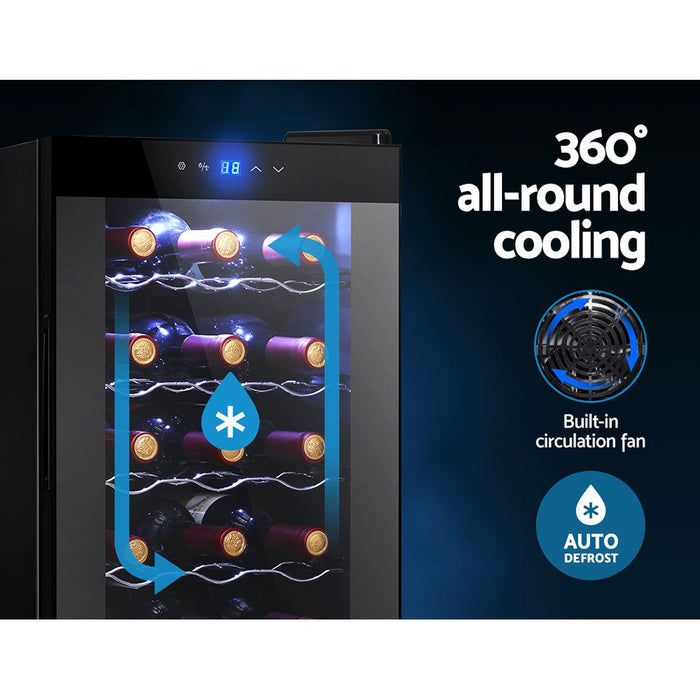 Devanti Wine Cooler 18 Bottles Glass Door Beverage Cooler Thermoelectric Fridge Black -Home Living Store - -