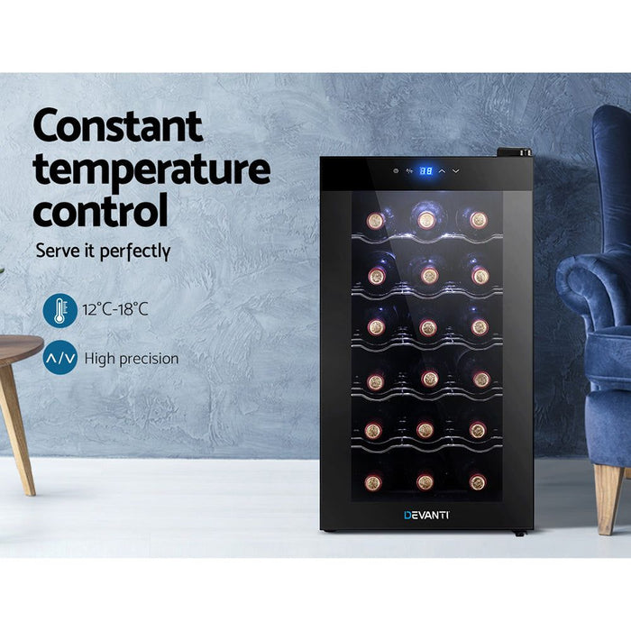 Devanti Wine Cooler 18 Bottles Glass Door Beverage Cooler Thermoelectric Fridge Black -Home Living Store - -
