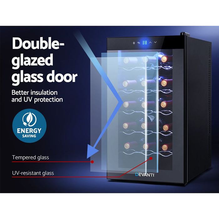 Devanti Wine Cooler 18 Bottles Glass Door Beverage Cooler Thermoelectric Fridge Black -Home Living Store - -