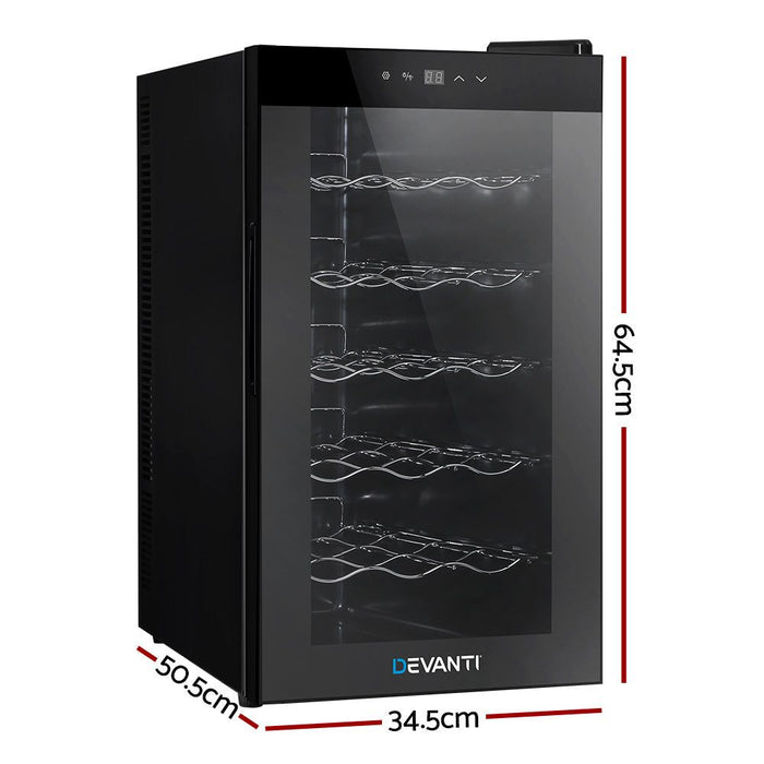 Devanti Wine Cooler 18 Bottles Glass Door Beverage Cooler Thermoelectric Fridge Black -Home Living Store - -