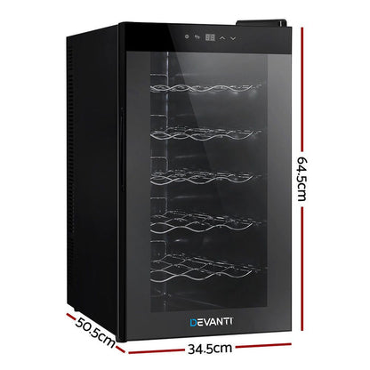 Devanti Wine Cooler 18 Bottles Glass Door Beverage Cooler Thermoelectric Fridge Black -Home Living Store - -