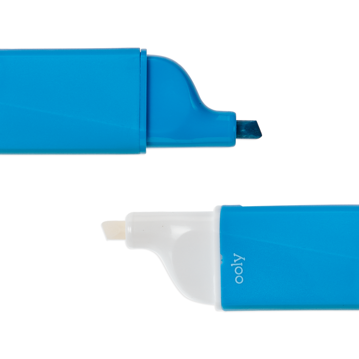 Blue Do-Overs Eraseable Highlighter showing chiseled highlighter tip and eraser tip