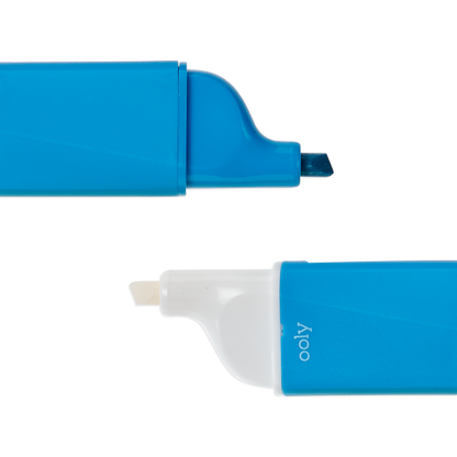 Blue Do-Overs Eraseable Highlighter showing chiseled highlighter tip and eraser tip