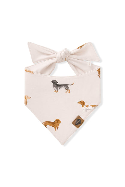 Beige Dog Bandana in Dachshund print on a white background