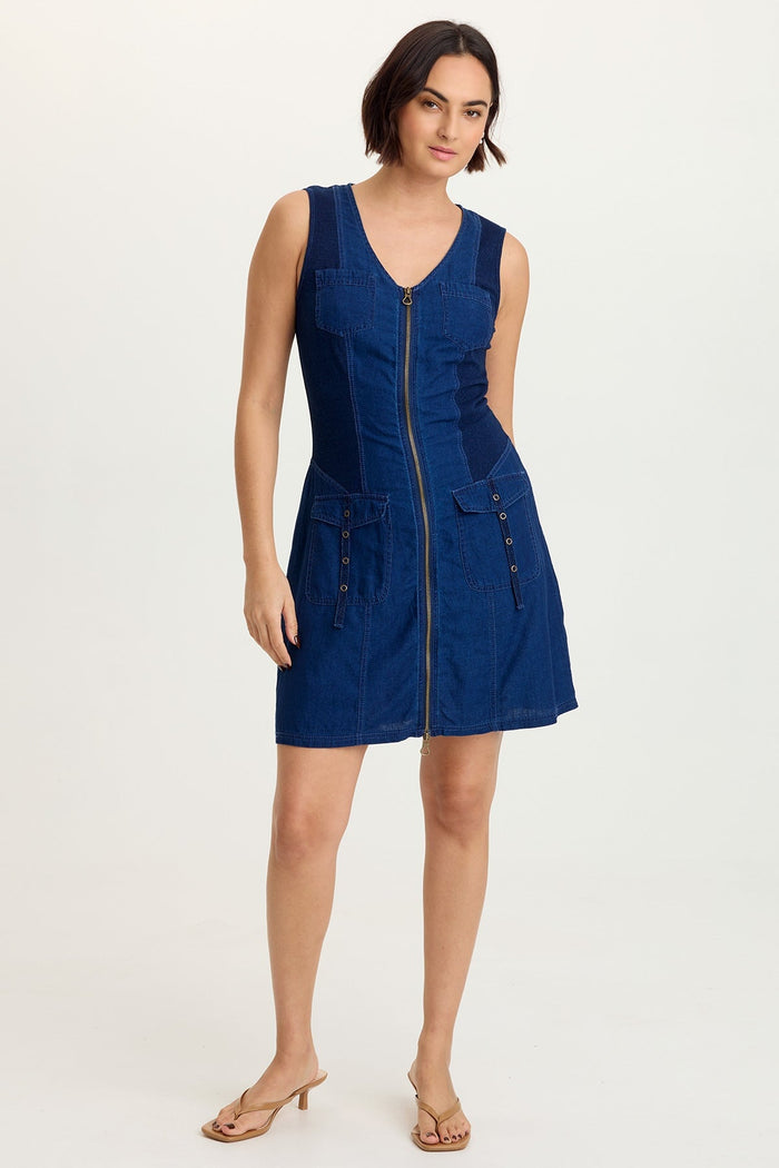 XCVI Donata Indigo Twill Zip-Up Dress
