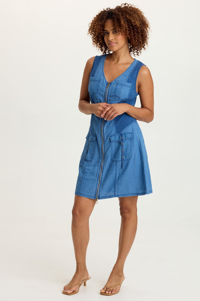XCVI Donata Indigo Twill Zip-Up Dress