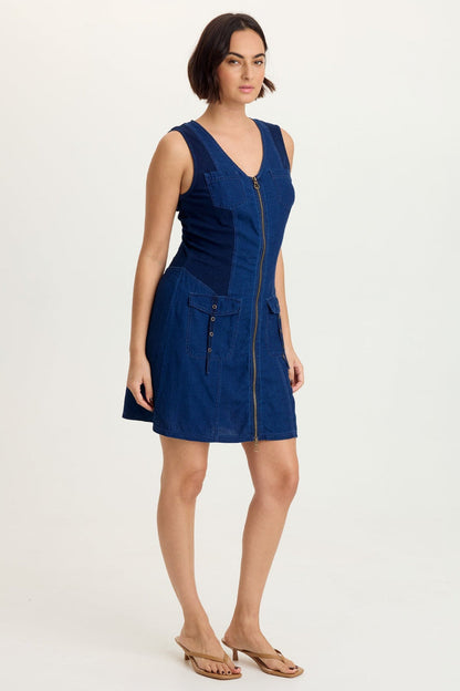 XCVI Donata Indigo Twill Zip-Up Dress