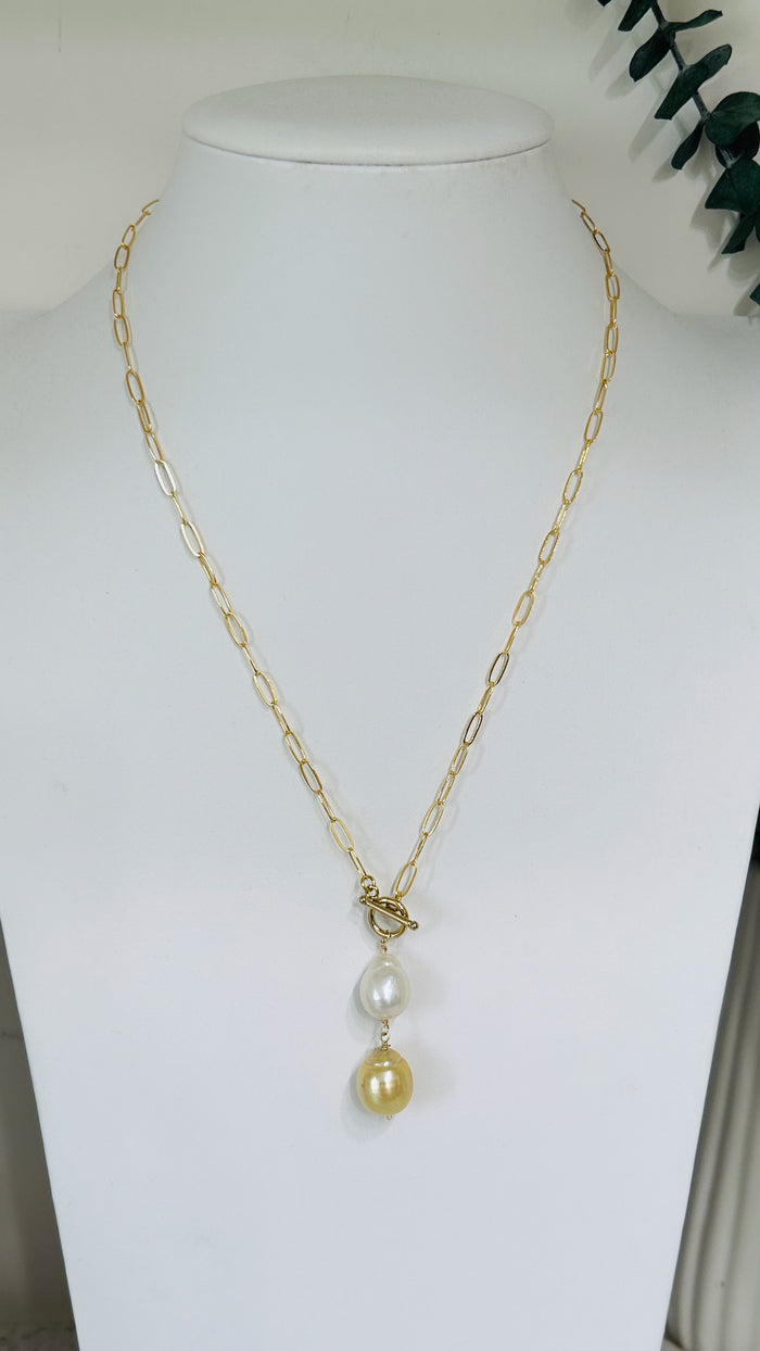 Double toggle necklace - White & Gold