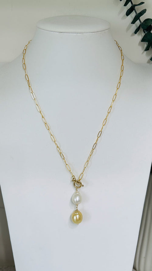 Double toggle necklace - White & Gold