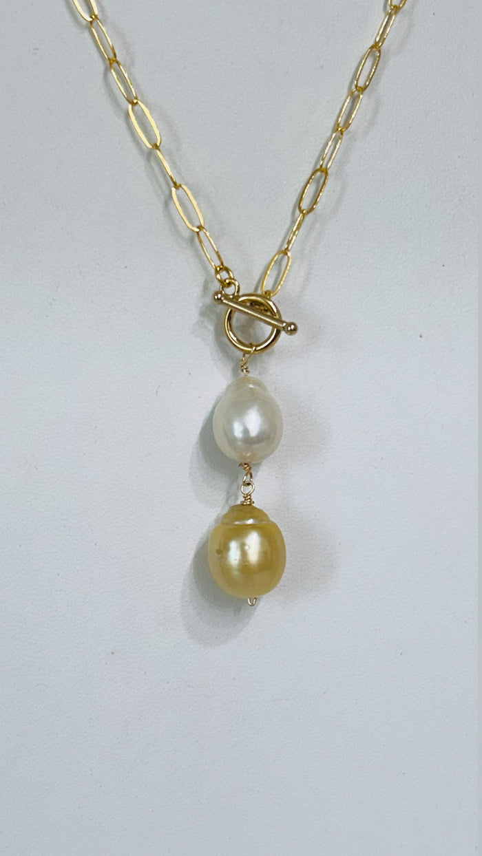Double toggle necklace - White & Gold