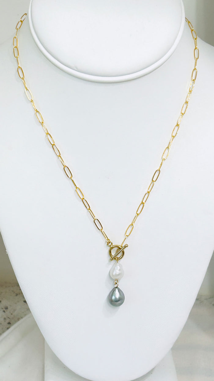 Double toggle necklace - White & Silver
