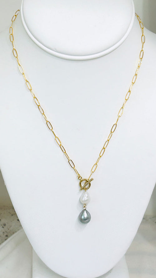 Double toggle necklace - White & Silver