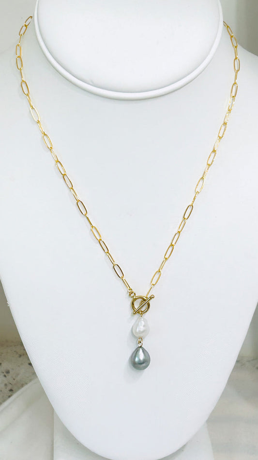 Double toggle necklace - White & Silver