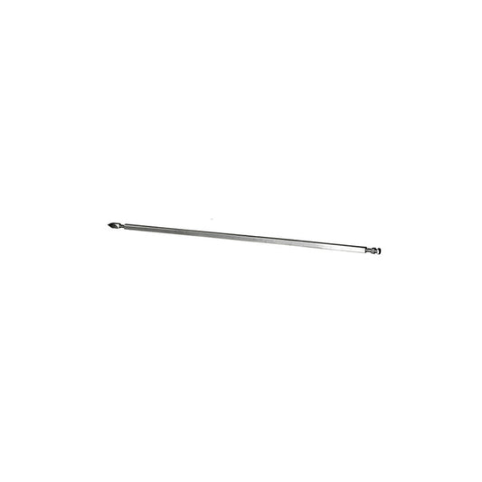 Der Unold Drehspieß für OFEN 68817 ist ein einzelner langer, dünner Metallstab mit kleinen Aufsätzen an beiden Enden, abgebildet vor einem schlichten weißen Hintergrund.