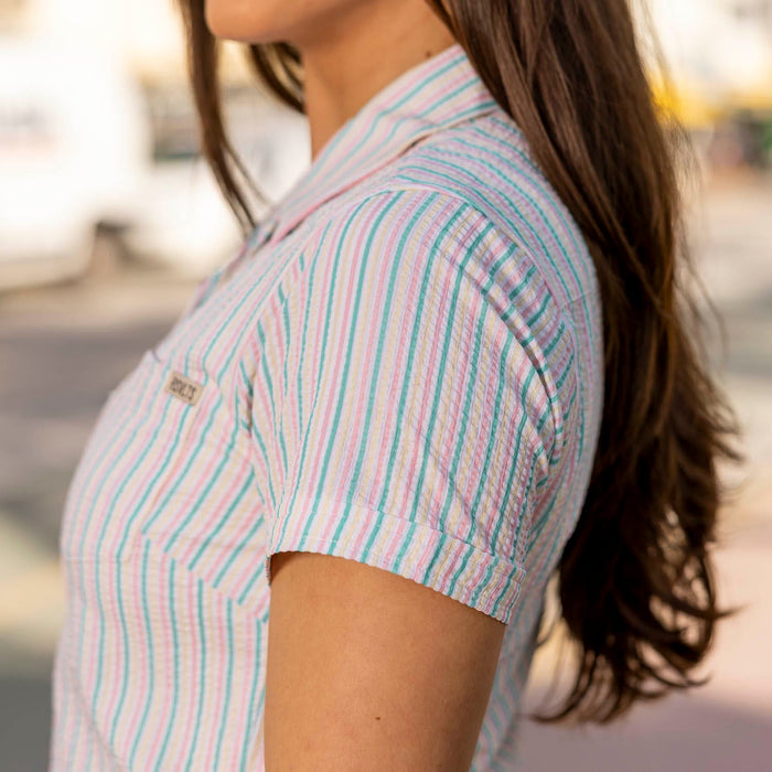 RSVLTS RSVLTS Women's Short Sleeve Shirt Easy Does It –  Women's Stretch Seersucker Short Sleeve Shirt Easy Does It –  Women's Stretch Seersucker Short Sleeve Shirt