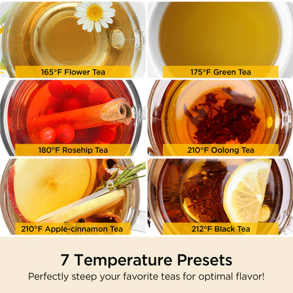 7 Temperature Presets: Perfectly steep tea with optimal settings for flower, green, rosehip, apple-cinnamon, and black tea. (CK-G170BS)