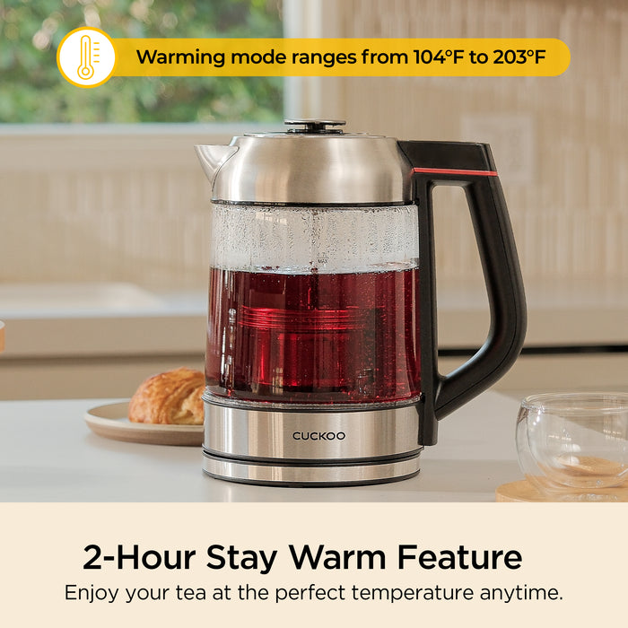 2-Hour Stay Warm Feature: CUCKOO electric kettle with a 104°F to 203°F warming mode to keep tea at the ideal temperature. (CK-G170BS)