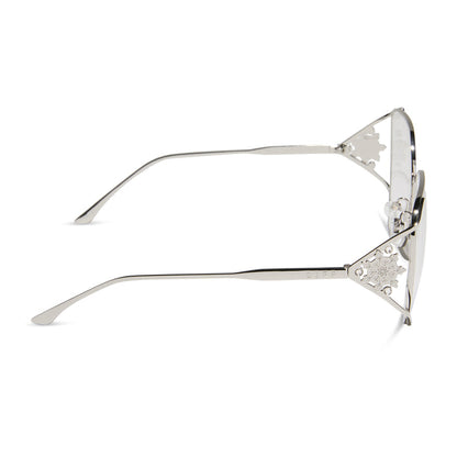 frozen x diff eyewear featuring the elsa oversized square prescription glasses with a cool silver gloss metal frame side view
