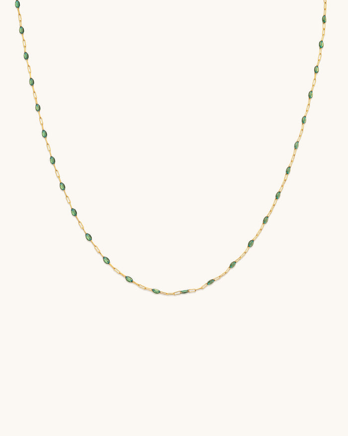 Emerald Gem Drop Chain Necklace