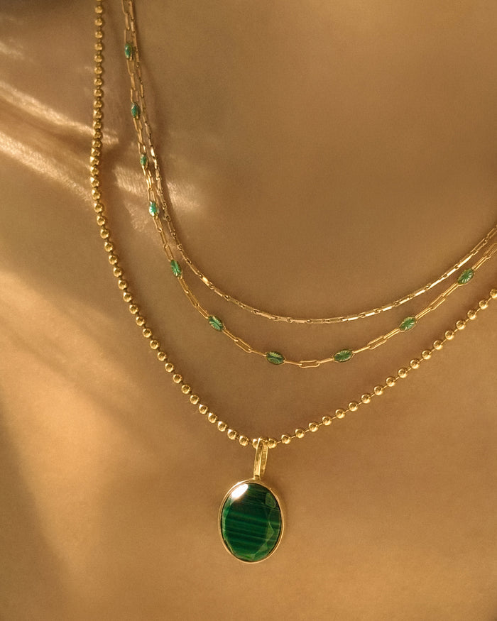 Emerald Gem Drop Chain Necklace