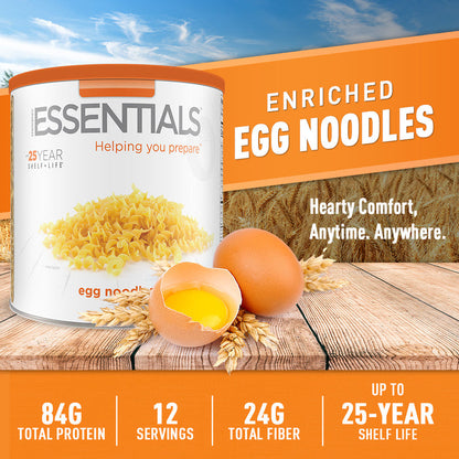 Can of egg noodles with eggs in front