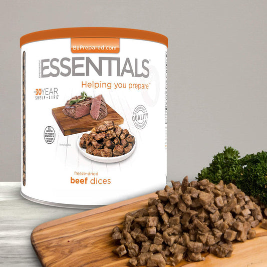 Emergency Essentials Freeze-Dried Beef Dices #10 can with cooked beef