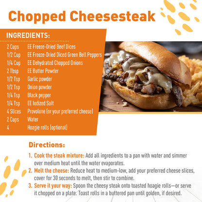 Chopped Cheesesteak recipe using Emergency Essentials Freeze-Dried Beef Dices.