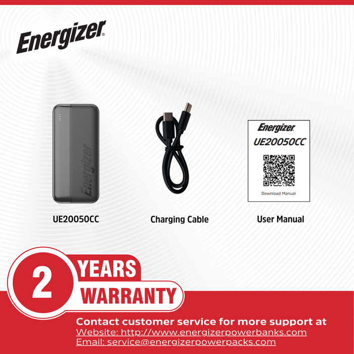 Energizer Power Bank 20,000mAh USB-C | UE20050C Energizer Powerbank Euronics Ireland