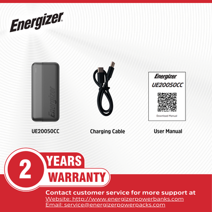 Energizer Power Bank 20,000mAh USB-C | UE20050C Energizer Powerbank Euronics Ireland