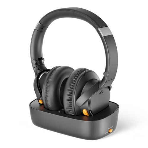 Ensemble Pro Senior-Friendly Wireless TV Headphones for shared bedrooms, supporting multiple headphones connected to the same TV audio simultaneously.