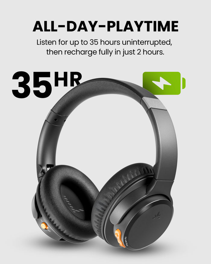 Ensemble Pro  Senior-Friendly Wireless TV Headphones for shared bedrooms, with up to 35 hours of continuous listening and 2 hours to full charge.
