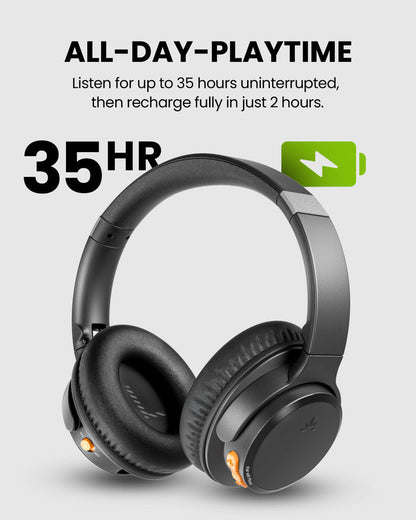 Ensemble Pro  Senior-Friendly Wireless TV Headphones for shared bedrooms, with up to 35 hours of continuous listening and 2 hours to full charge.