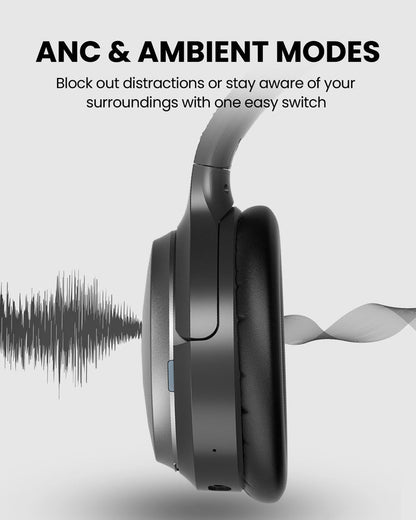 Eon Aura T Wireless Auracast TV Headphones, features ANC and Ambient modes to block distractions or stay aware with one easy switch.