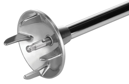 Nahaufnahme des ESGE-Zauberstab 901205 Set M100 Design von ESGE Zauberstab, mit einem Stabmixer-Klingenaufsatz aus Edelstahl mit drei gebogenen Klingen und einem Schutzschutz vor einem weißen Hintergrund.