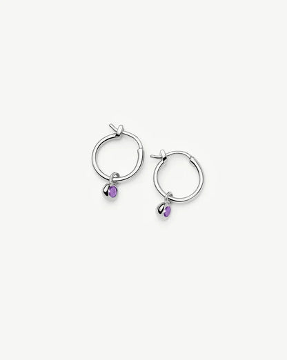 February Birthstone Mini Charm Hoop Earrings | Sterling Silver/Amethyst Earrings Missoma