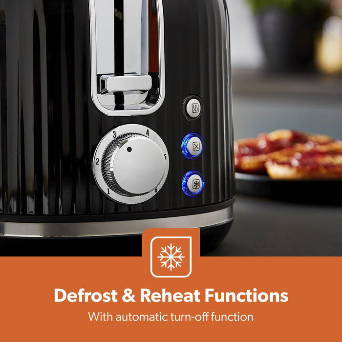 Fluted 1.7L Electric Kettle, 2-Slice Toaster & Digital Microwave Set