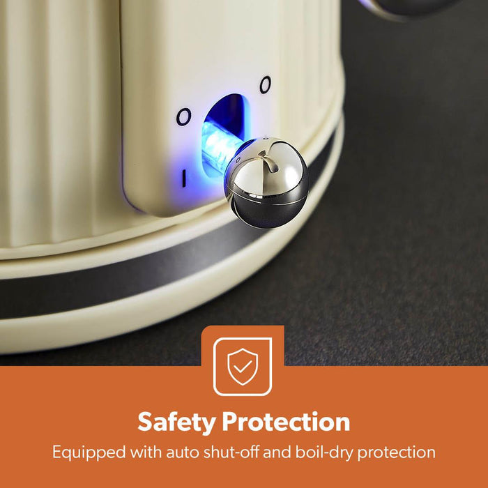 Cream 1.7L electric kettle with fluted design and chrome accents.