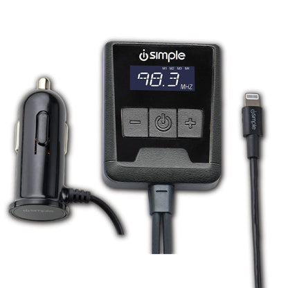 Black FM transmitter with car charger and lightning cable