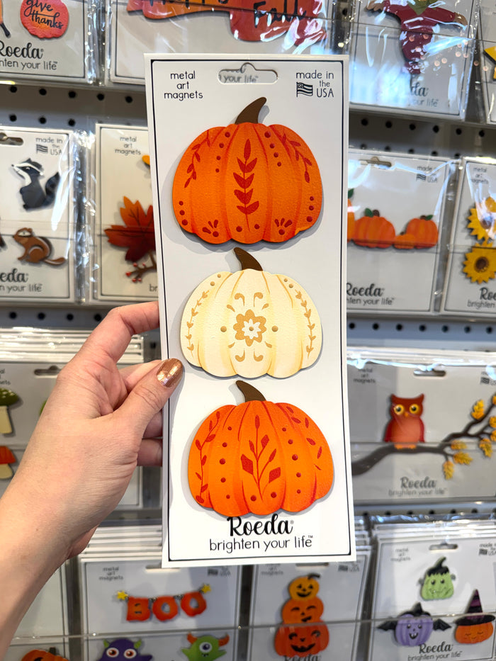Folk Art Pumpkin Mini Art Pop Magnets S/3