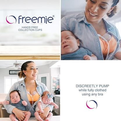 Freemie Hands-Free and Discreet Breast Milk Collection Cup Set | Pump with Your Clothes On Anywhere, Anytime | Sizes 25mm and 28mm Flanges Included | Each Cup Holds Up to 8oz | Pump Not Included