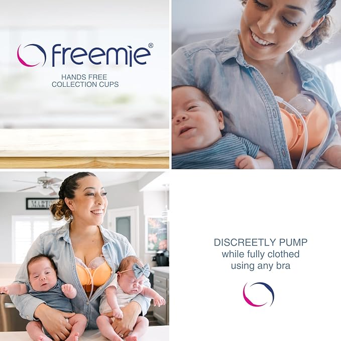 Freemie Hands-Free and Discreet Breast Milk Collection Cup Set | Pump with Your Clothes On Anywhere, Anytime | Sizes 25mm and 28mm Flanges Included | Each Cup Holds Up to 8oz | Pump Not Included