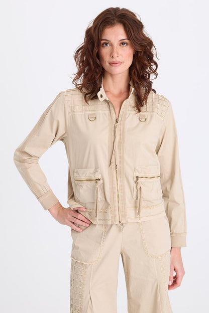 XCVI Freyda Poplin Grid Pintuck Bomber