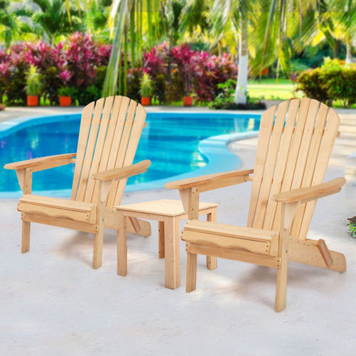 Gardeon 3 Piece Wooden Outdoor Beach Chair and Table Set -Home Living Store - -
