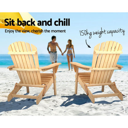 Gardeon 3 Piece Wooden Outdoor Beach Chair and Table Set -Home Living Store - -