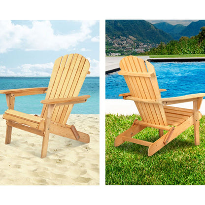 Gardeon 3 Piece Wooden Outdoor Beach Chair and Table Set -Home Living Store - -