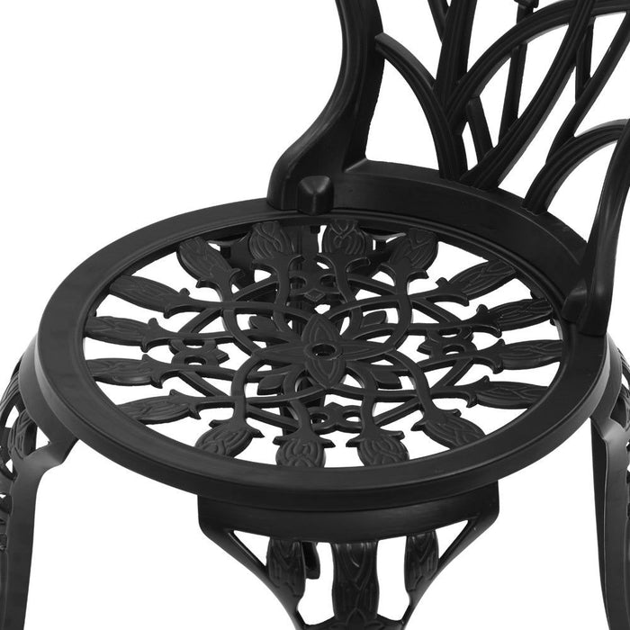 Gardeon 3PC Outdoor Setting Cast Aluminium Bistro Table Chair Patio Black -Home Living Store - -