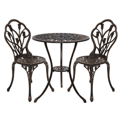 Gardeon 3PC Outdoor Setting Cast Aluminium Bistro Table Chair Patio Bronze -Home Living Store - -