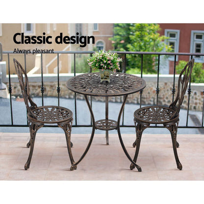 Gardeon 3PC Outdoor Setting Cast Aluminium Bistro Table Chair Patio Bronze -Home Living Store - -