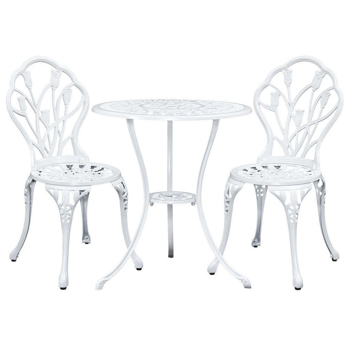 Gardeon 3PC Outdoor Setting Cast Aluminium Bistro Table Chair Patio White -Home Living Store - -
